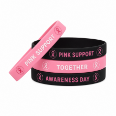 Pink Ribbon Silicone Wristband 
