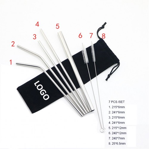 Set Of 7 Stainless Steel Straw