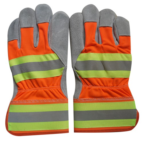 Hi-Vis Split Leather Gloves w/ Safety Cuffs