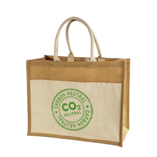 Jute Tote Bag With Canvas Pocket