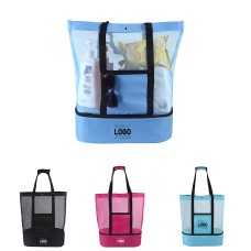 Mesh Beach Bag Tote w/ Insulated Cooler 