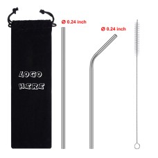 2 in 1 304 Stainless Still Drinking Straw w/ Pouch&Cleaning Brush
