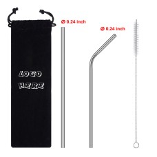 2 in 1 304 Stainless Still Drinking Straw w/ Pouch&Cleaning Brush 