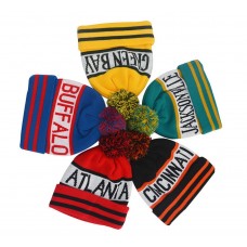 Striped Pom Pom Beanie Hat 